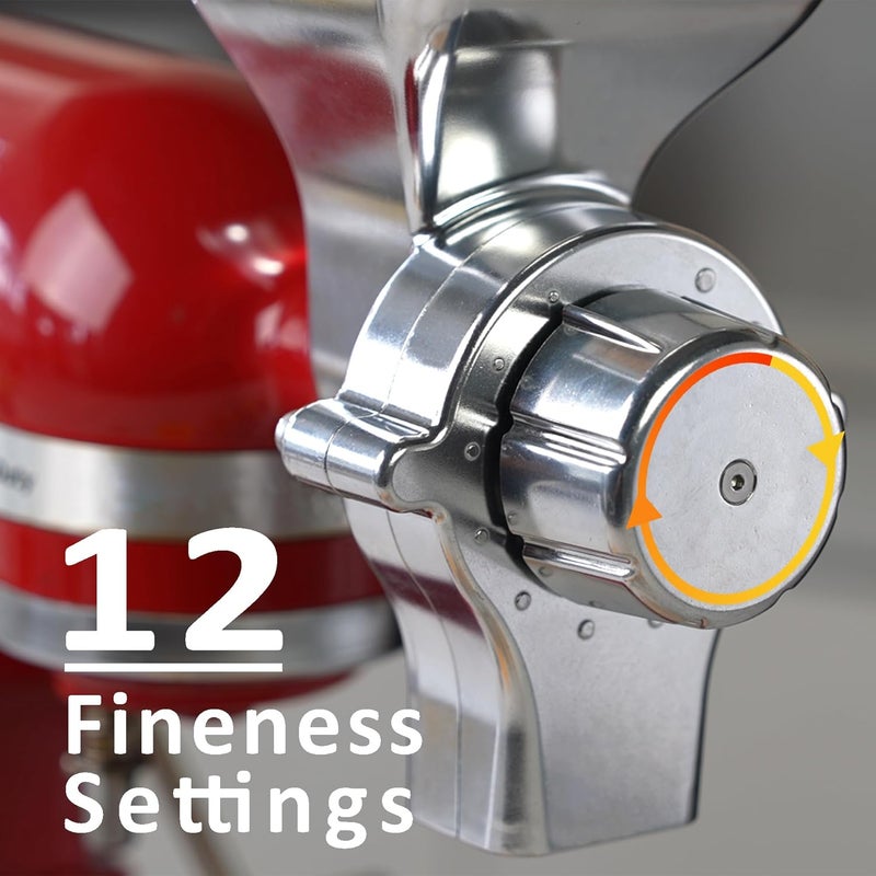 EDWODER All Metal Grain Mill Attachment for KitchenAid Stand Mixer,12 Fineness Setting From Coarse to Fine for Non-Oily Dry Grain Wheat,Oats,Rice,Corn,Barley,Buckwheat,Millet and Other Cereals - Image 2